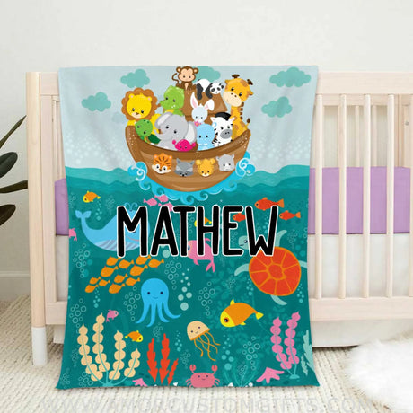 Blankets Customized Baby Blankets, Noah's boat - Noah's ark and Animals Throw Blanket Ocean Blanket for Boy and Girl