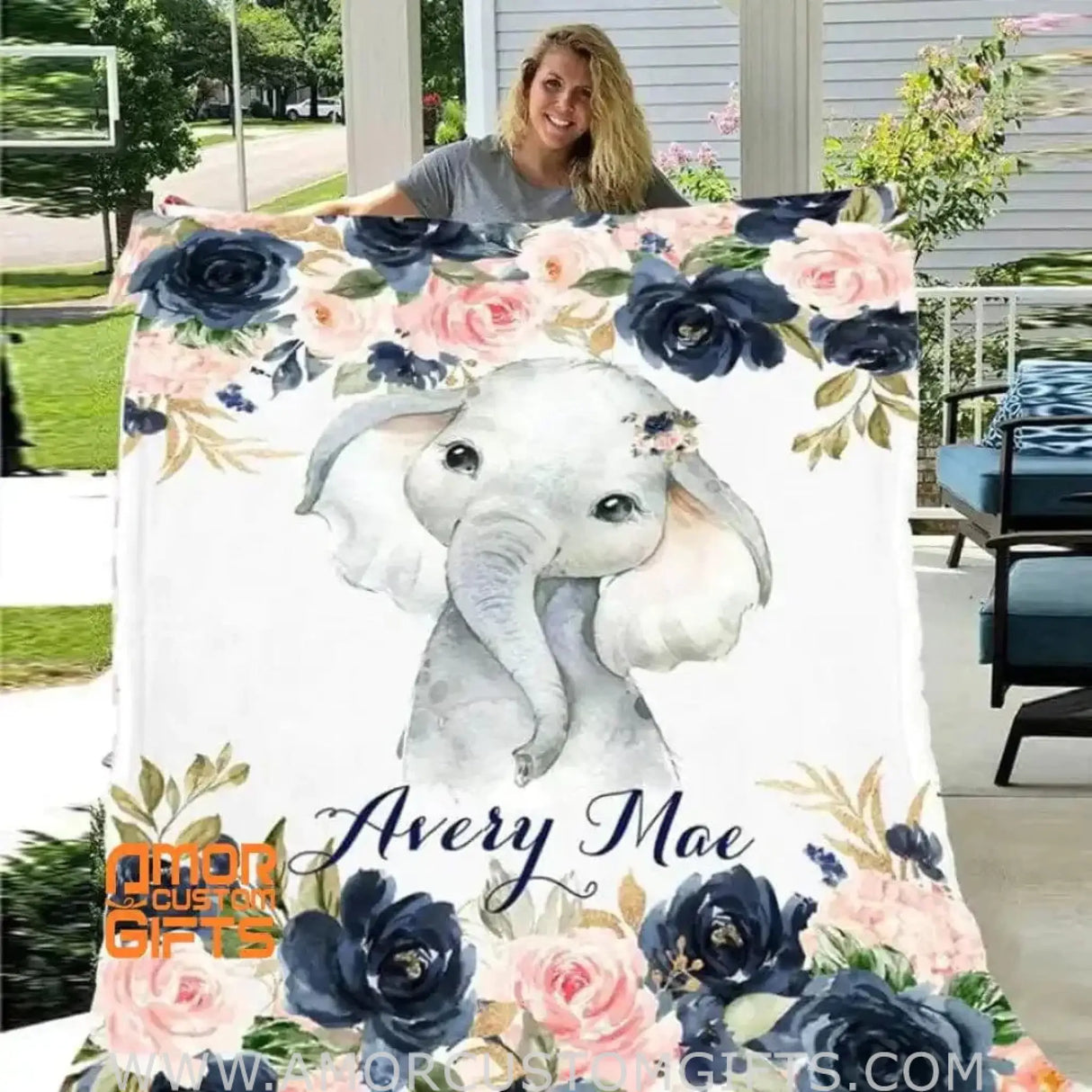 Blankets Customized Floral Baby Name Blankets for Infants Newborns Babies, Floral Elephant Blanket, Baby Girl Name Blanket, Custom Name Baby Shower Gift