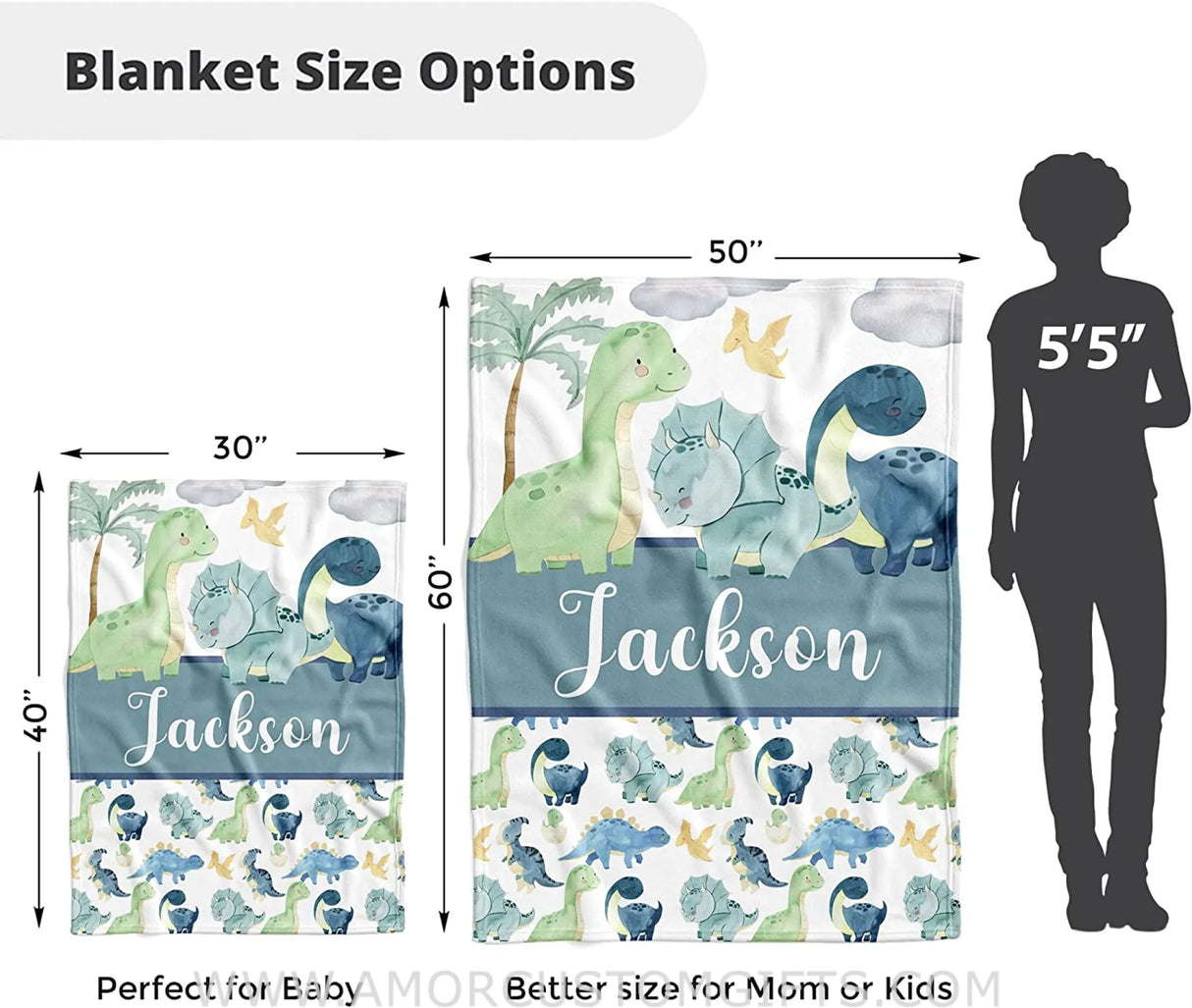 Blankets Dinosaur Personalized Baby Blankets - Custom Baby Blanket with Name for Boys - Soft Plush Fleece