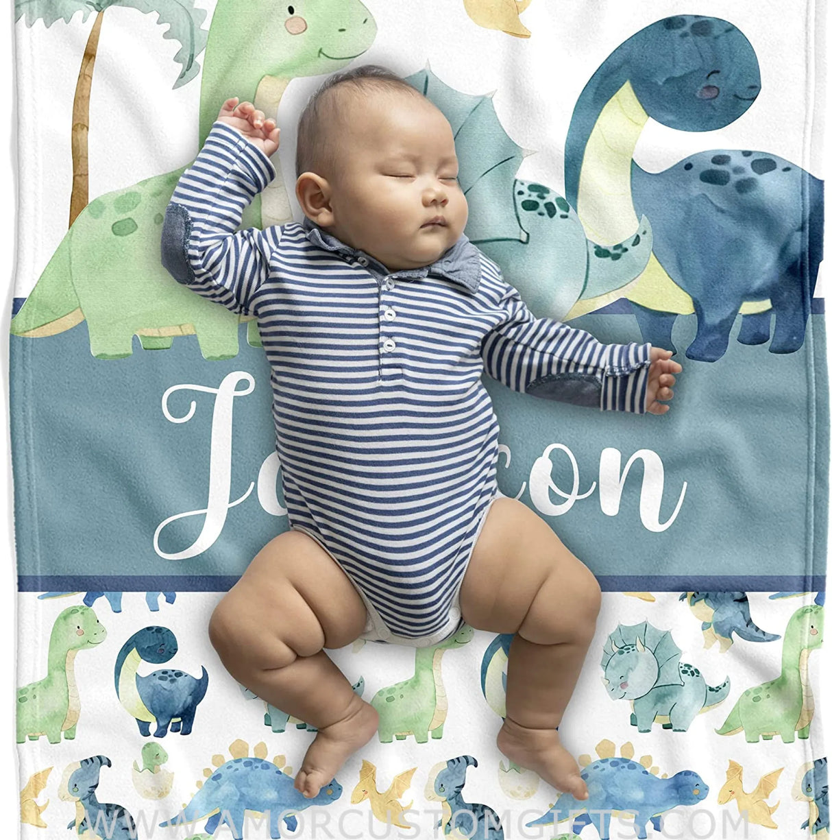 Blankets Dinosaur Personalized Baby Blankets - Custom Baby Blanket with Name for Boys - Soft Plush Fleece