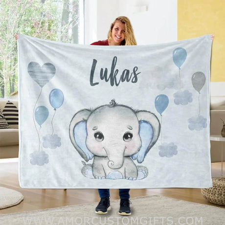 Blankets Elephant Baby Blanket Boy, Custom Swaddle Blanket, Personalized Newborn Swaddle, Blue And Gray Elephant Baby Shower, Boy Swaddle Gift