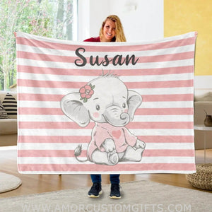 Blankets USA MADE Elephant Blanket, Custom Name Baby Blanket, Elephant Baby Blanket Girl, Boy - Elephant Gifts For Women