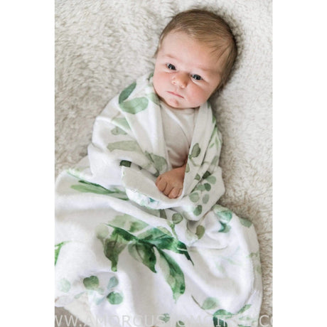 Blankets USA MADE Eucalyptus Green Leaves Baby Blanket Watercolor Greenery Gender Neutral Girl Boy Newborn Gift Baby Shower Gift Swaddle Fleece
