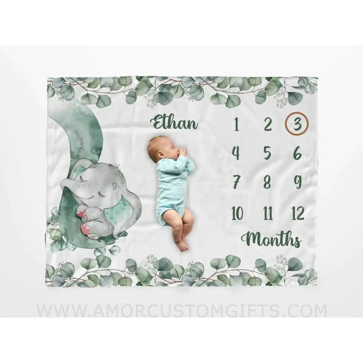 Blankets Floral elephant Baby Milestone Blanket,  Newborn Animal blanket