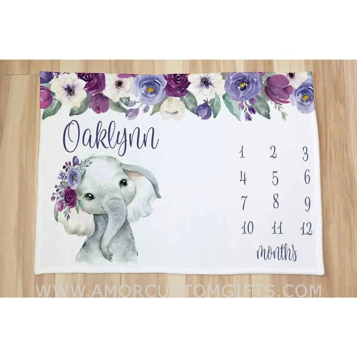 Blankets USA MADE Floral elephant Baby Milestone Blanket,  Newborn Animal blanket