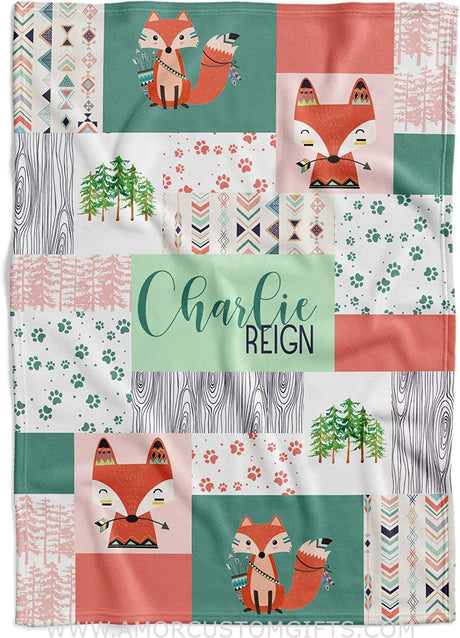 Blankets Fox Personalized Baby Blankets - Custom Baby Blanket with Name for Boys - Soft Plush Fleece