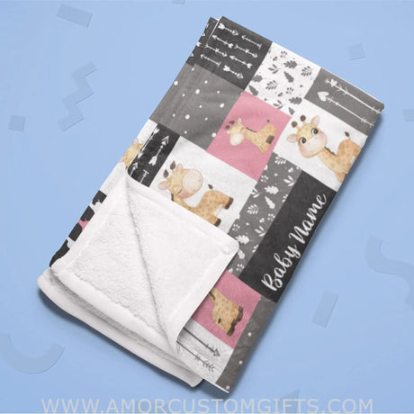 Blankets Giraffe Woodland Baby Blanket for Girl, Cozy Plush Fleece Blanket, Custom Baby Name, Bankets for Kid