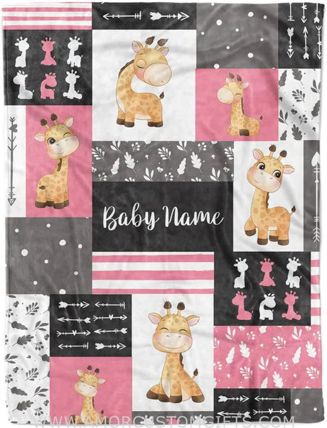 Blankets Giraffe Woodland Baby Blanket for Girl, Cozy Plush Fleece Blanket, Custom Baby Name, Bankets for Kid