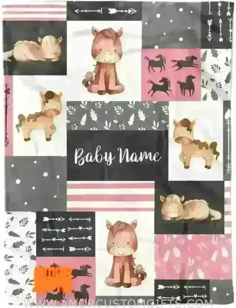 Blankets Horse Woodland Baby Blanket for Girl, Cozy Plush Fleece Blanket, Custom Baby Name, Bankets for Kid