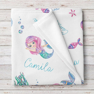 Blankets Mermaid personalized fleece baby blanket, Gift for Kids Toddler - Blanket for Newborn