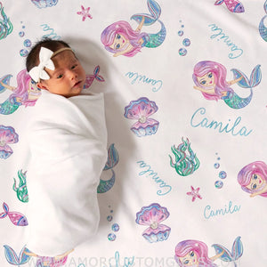 Blankets Mermaid personalized fleece baby blanket, Gift for Kids Toddler - Blanket for Newborn
