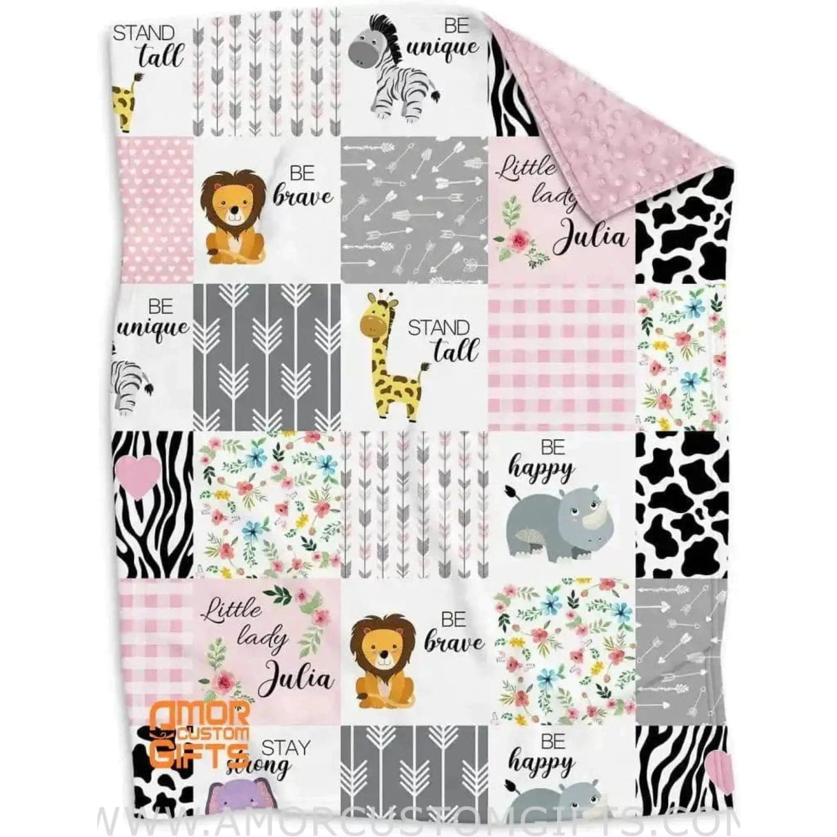 Blankets USA MADE Minky Baby Blankets, Personalized Zoo Animals Baby Blanket - Custom Cute Elephant, Giraffe blanket