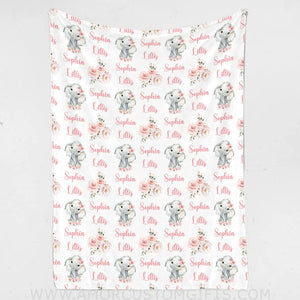 Blankets Monogrammed Baby Blanket - Personalized Baby Blanket for Girl with Name Reapeat, Custom Pink Floral Elephant Baby Blanket