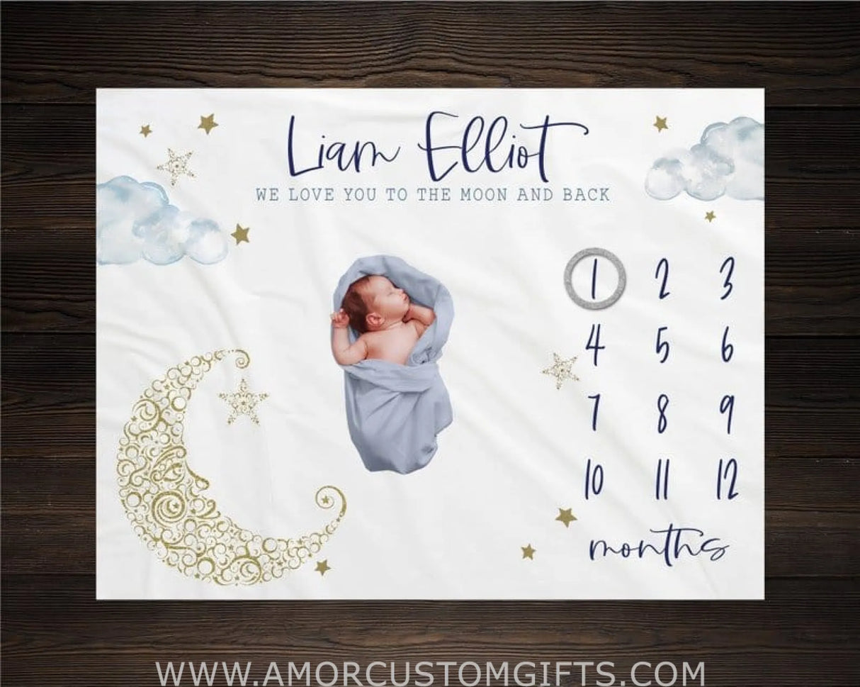 Blankets Moon and Stars Milestone Blanket, Baby Milestone Blanket, Luna Milestone Blanket, Personalized Baby Blanket, Baby Shower Gift