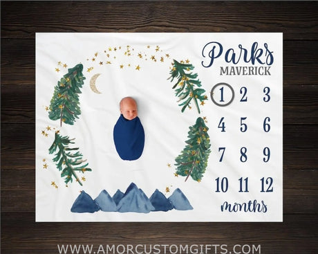 Blankets Mountain Milestone Blanket, Monthly Growth Tracker, Personalized Baby Blanket, Custom Blanket, New Baby blanket, Baby Boy