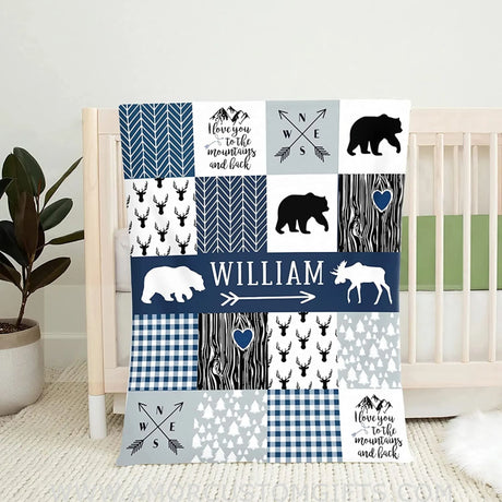 Blankets Nazenti Personalized Baby Boy Blanket - Baby Blankets for Boys, Woodland Theme Baby Blanket, Newborn Baby Gift, Gifts for Baby