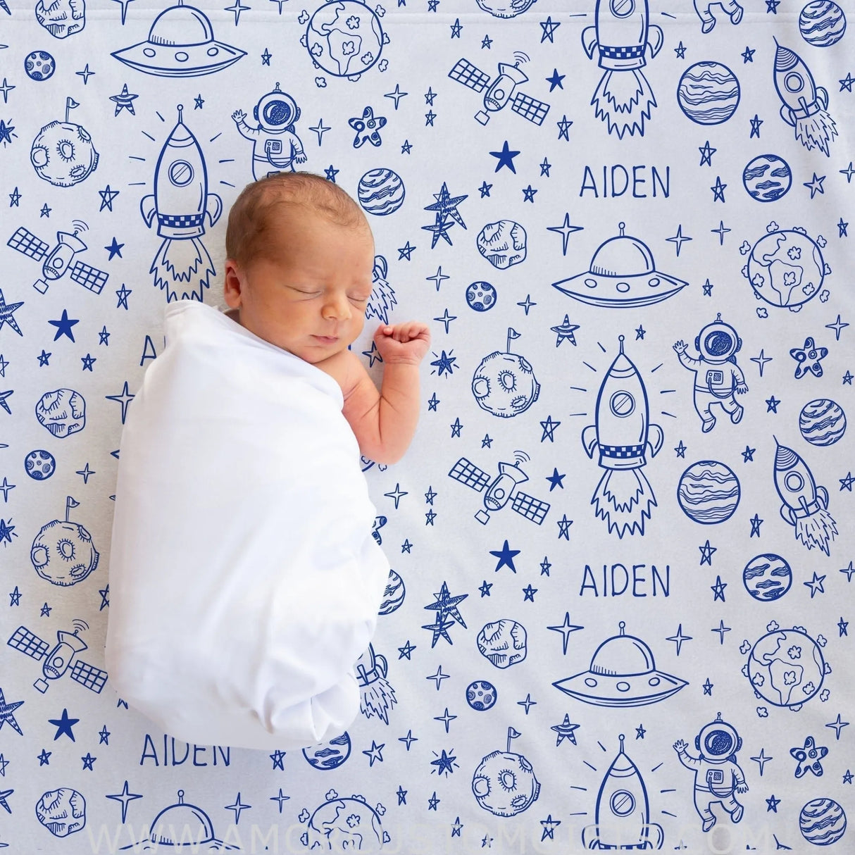 Blankets USA MADE Outer Space Fleece Personalized Baby Blanket, Gift for Kids Toddler - Blanket for Newborn