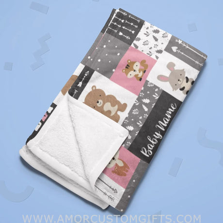 Blankets Personalized Animals Woodland Baby Blanket for Girl, Cozy Plush Fleece Blanket, Bankets for Kid