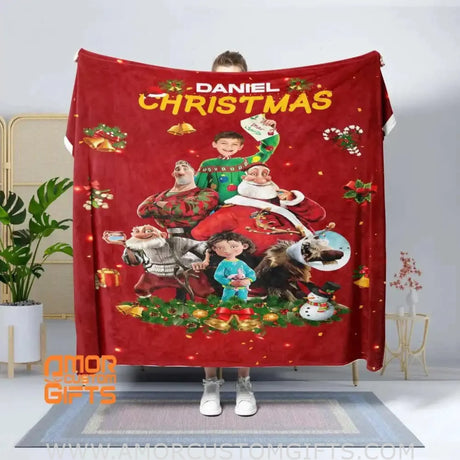 Blankets Personalized Arthur Christmas Blanket | Custom Face & Name Christmas Boy Blanket