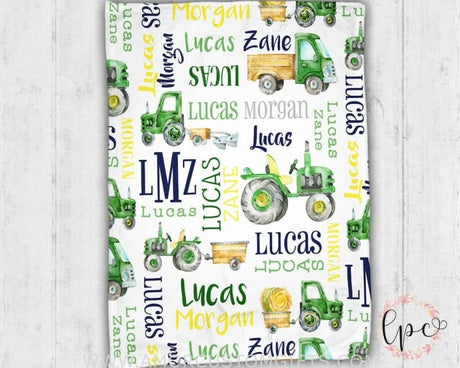 Blankets Personalized Baby Blanket - Tractor Blanket - Pattern Throw Blanket  - Farm Baby Blanket