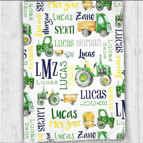 Blankets Personalized Baby Blanket - Tractor Blanket - Pattern Throw Blanket  - Farm Baby Blanket