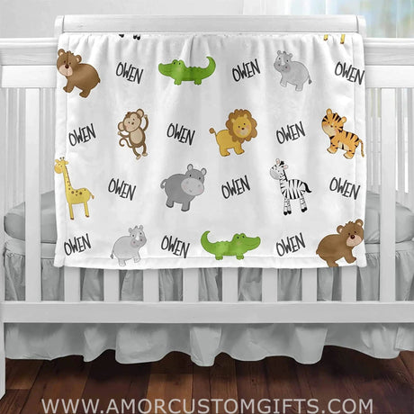 Blankets USA MADE Personalized Baby Blankets animal - Baby Boy Blankets Newborn Soft  - Safari Decor