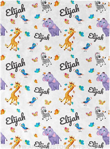 Blankets Personalized Baby Blankets Animals: Elephant, Giraffe and Zebra - Blankets for Baby Shower, Birthday, Christmas - Baby Gifts