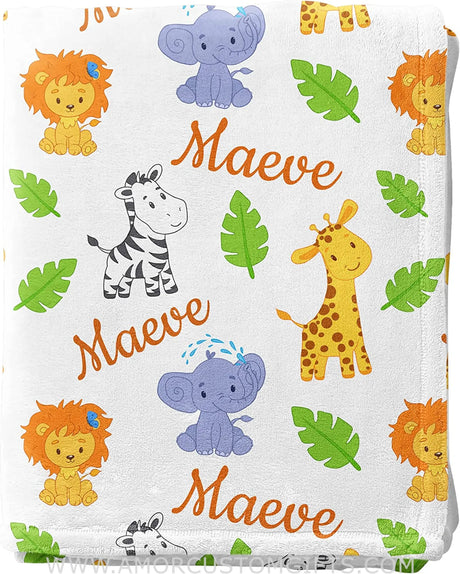 Blankets Personalized Baby Blankets Animals: Lion, Elephant Zebra, Giraffe - Blankets for Baby, Birthday, Christmas, New Mom - Baby Gifts