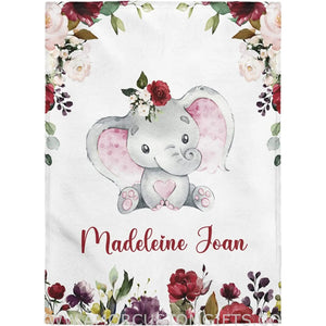 Blankets USA MADE Personalized Baby Blankets, Baby Blanket for Girls with Name, Baby Girl Gift, Fleece Sherpa Newborn Baby Elephants Best Gift for Baby