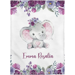 Blankets USA MADE Personalized Baby Blankets, Baby Blanket for Girls with Name, Baby Girl Gift, Fleece Sherpa Newborn Baby Elephants Best Gift for Baby