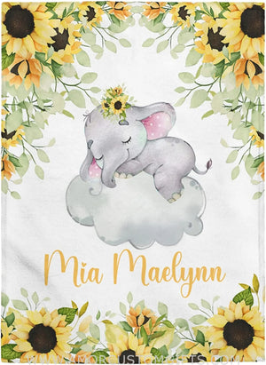Blankets Personalized Baby Blankets, Baby Blanket for Girls with Name, Baby Girl Gift, Floral Fleece Sherpa Newborn Elephants Best Gift for Baby