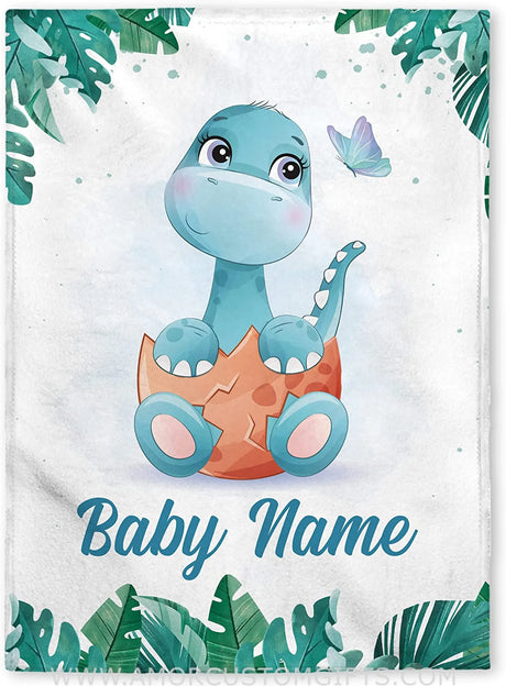 Blankets Personalized Baby Blankets, Custom Baby Blanket - Baby Blanket with Name for Boys, Best Gift for Baby, Newborn Dinosaur Flush Fleece