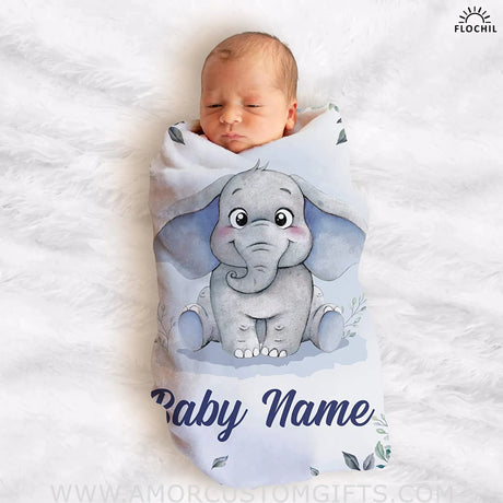 Blankets Personalized Baby Blankets, Custom Baby Blanket - Baby Blanket with Name for Boys, Best Gift for Baby, Newborn Elephants Flush Fleece