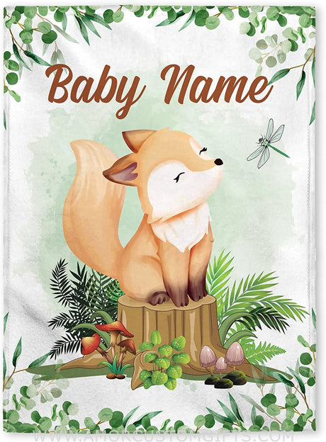 Blankets Personalized Baby Blankets, Custom Baby Blanket - Baby Blanket with Name for Boys, Best Gift for Baby, Newborn Fox Flush Fleece