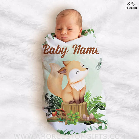 Blankets Personalized Baby Blankets, Custom Baby Blanket - Baby Blanket with Name for Boys, Best Gift for Baby, Newborn Fox Flush Fleece