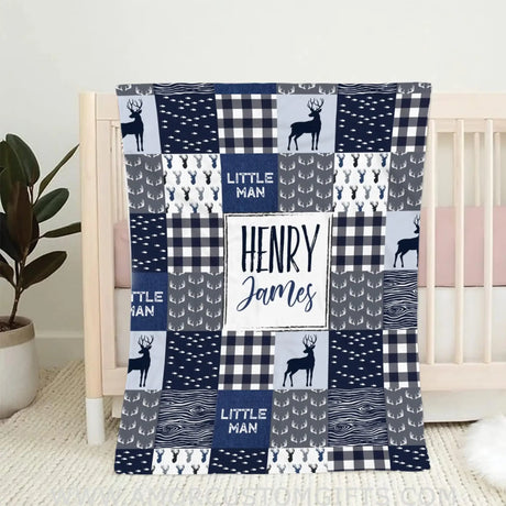 Blankets Personalized Baby Blankets Deer, Navy Deer Blanket Baby, Baby Boy Deer Blanket, Deer Blankets for Babies