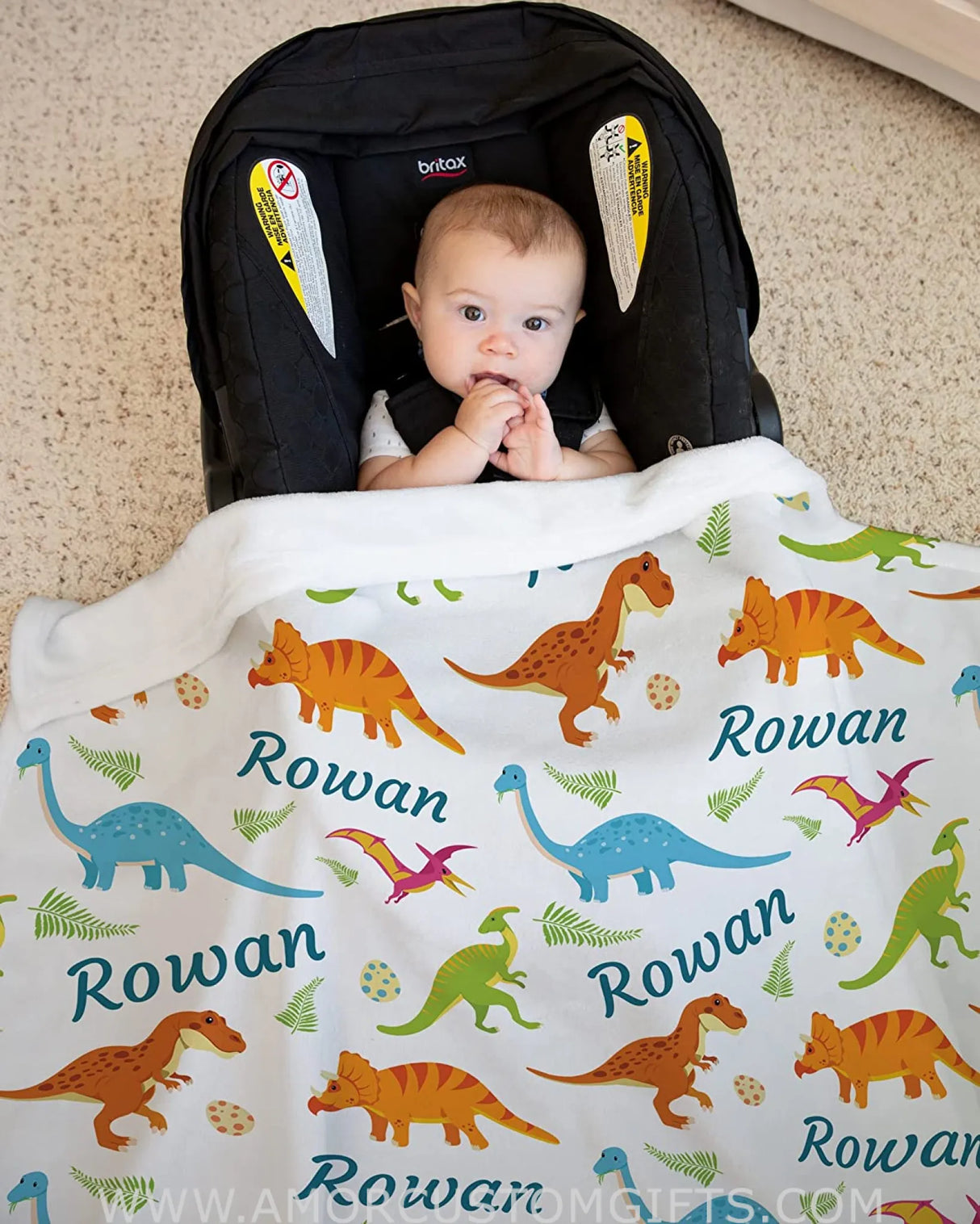 Blankets USA MADE Personalized Baby Blankets for Boys Dinosaurs, Blankets for Baby Shower, Birthday, Christmas, New Mom