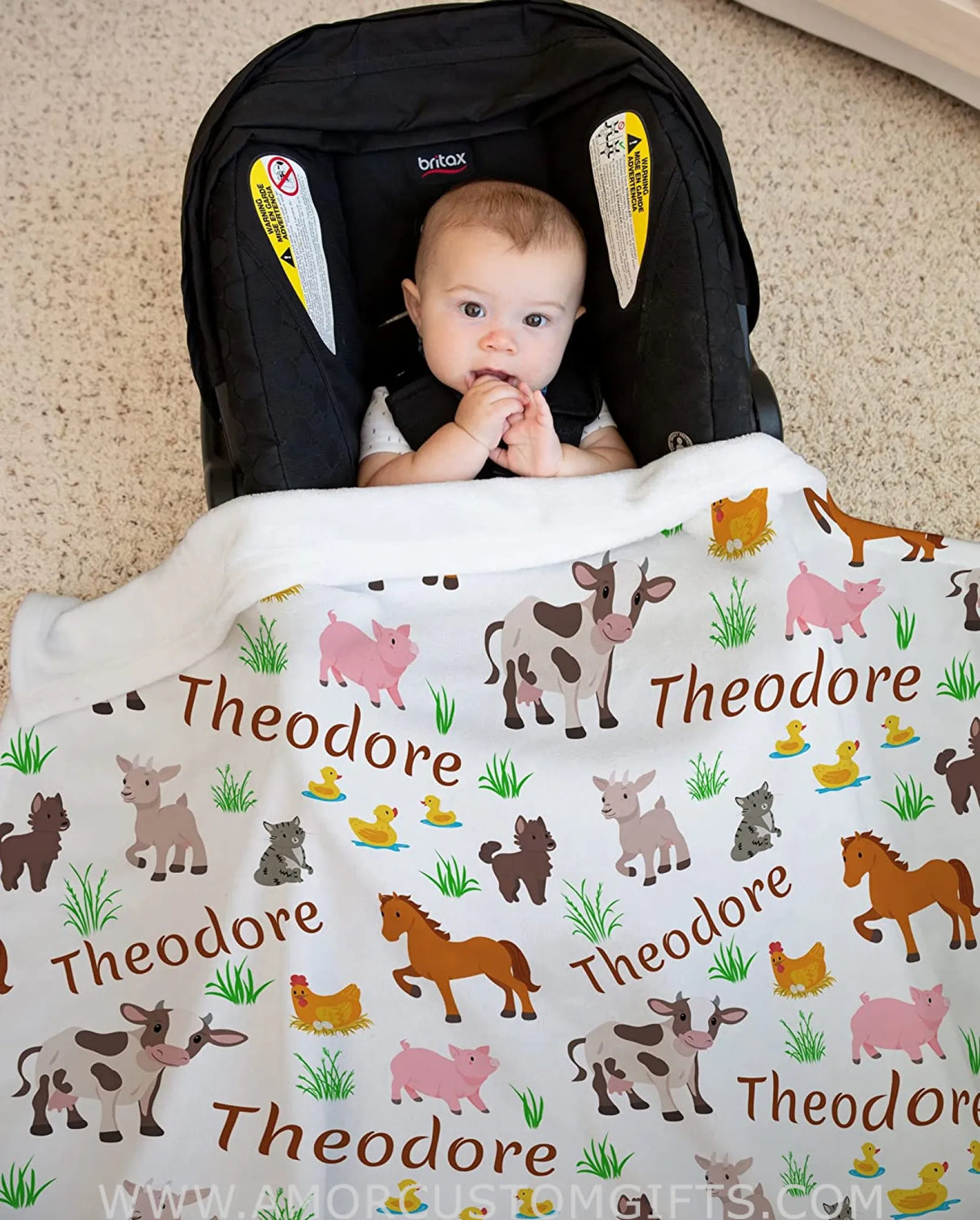 Blankets Personalized Baby Blankets for Boys & Girls with Name & Farm Animals: Cow, Horse, Pig, Goat