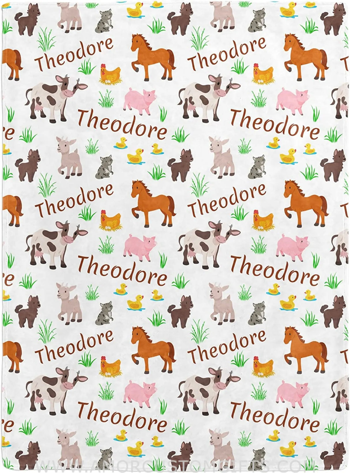 Blankets Personalized Baby Blankets for Boys & Girls with Name & Farm Animals: Cow, Horse, Pig, Goat