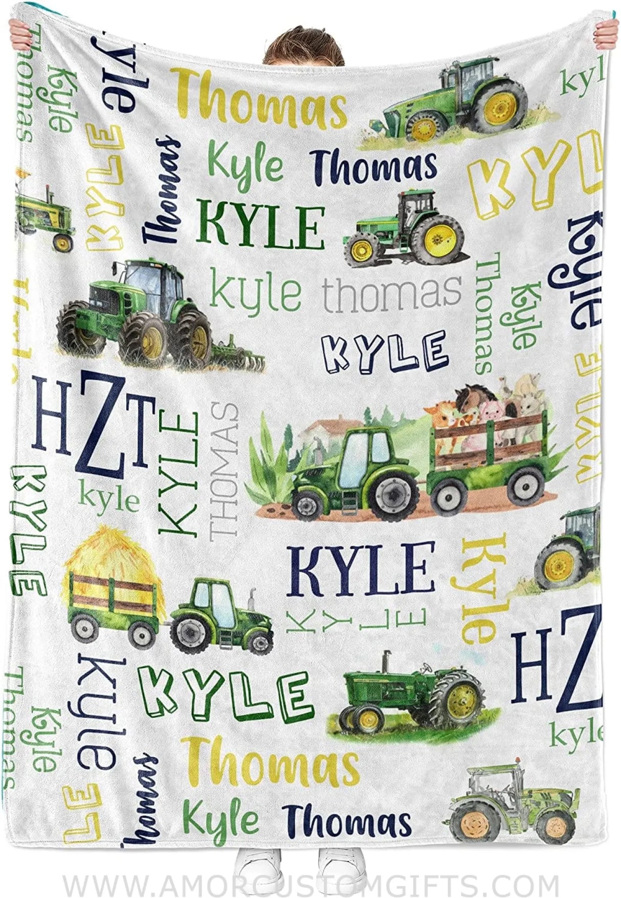 Blankets Personalized Baby Blankets for Boys - Green Tractor Baby Blanket with Name - Newborn Gift