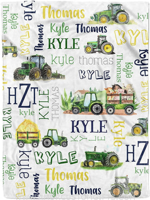 Blankets Personalized Baby Blankets for Boys - Green Tractor Baby Blanket with Name - Newborn Gift
