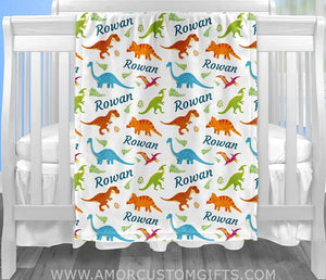 Blankets USA MADE Personalized Baby Blankets for Boys with Name and Dinosaurs - Custom Blankets for Baby Shower
