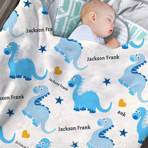 Blankets USA MADE Personalized Baby Blankets for Boys with Name, Dinosaur Baby Boys Blanket with Name for Baby Gifts
