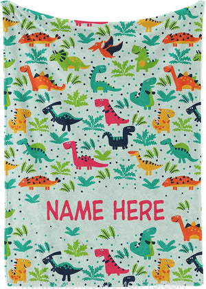 Blankets USA MADE Personalized Baby Blankets For Boys With Name-Dinosaur Blanket For Boys - Dinosaur Baby Blanket - Dinosaur Toddler Bedding
