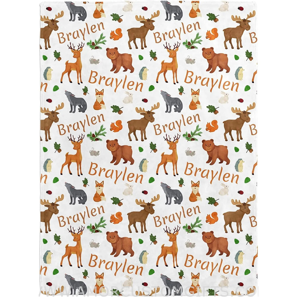 Blankets Personalized Baby Blankets for Girls & Boys, Woodland Animals Fox, Deer, Moose, Bear - Custom Blankets for Baby Shower