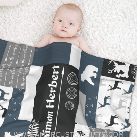 Blankets Personalized Baby Blankets Gifts with Name, Baby Boys Girls Blue Woodland Blankets