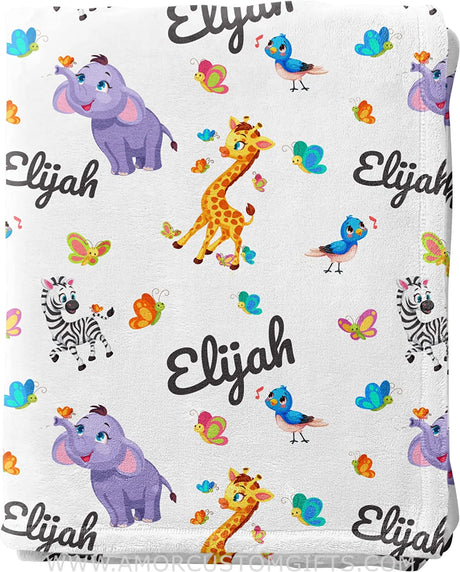 Blankets Personalized Baby Blankets Safari Animals: Elephant, Giraffe and Zebra, Blankets for Baby Shower, Birthday, Christmas