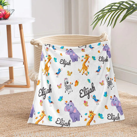Blankets Personalized Baby Blankets Safari Animals: Elephant, Giraffe and Zebra, Blankets for Baby Shower, Birthday, Christmas