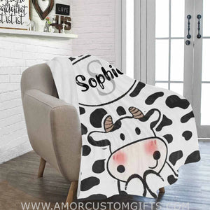 Blankets Personalized Baby Blankets with Cow Design for Kids - Throw Blanket with Cute Animal - Swadding Blanket for Toddler