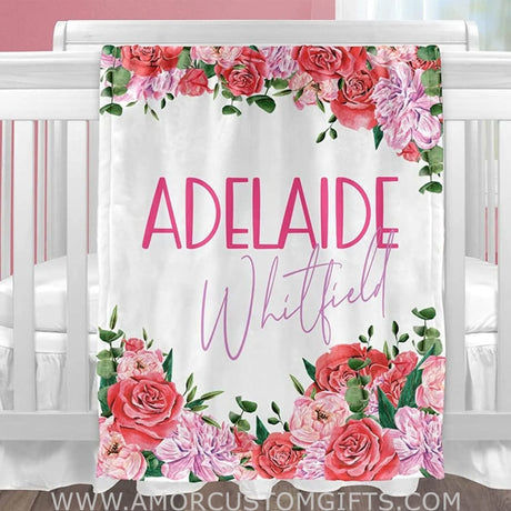 Blankets Personalized Baby Blankets with Name - Floral Baby Blankets for Girls - Personalized Baby Gifts for Newborns and Kids